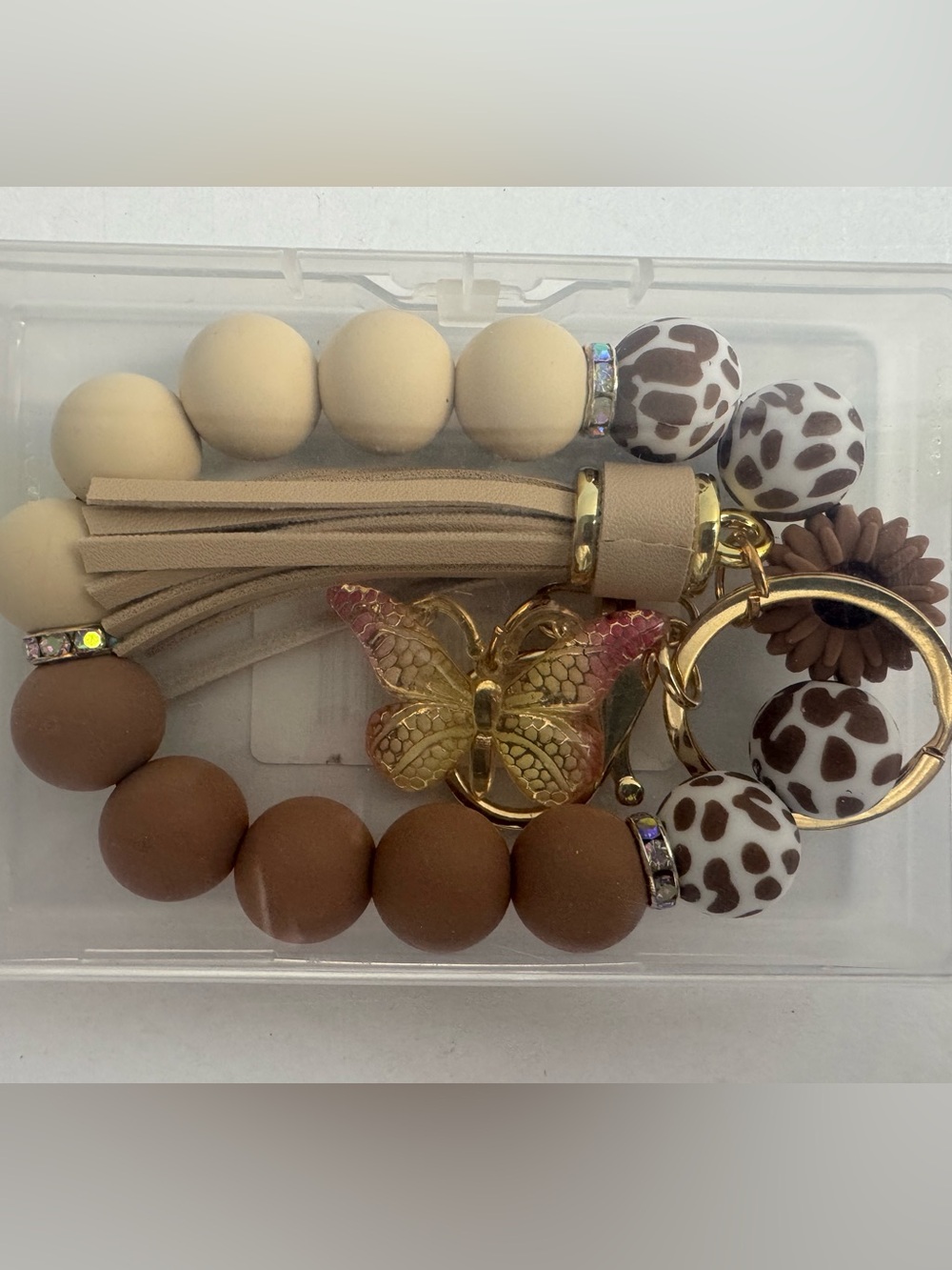 NWT Silicone Beaded Wristlet Keychain Bracelet Cow Print Butterfly Sunflow